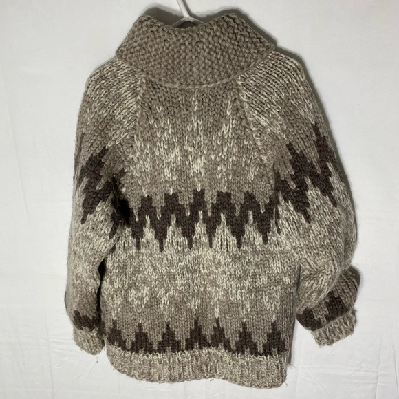 Vintage Handmade Brown Chevron Pattern Cowichan Sweater Zip Front Cardigan S - Picture 2 of 16
